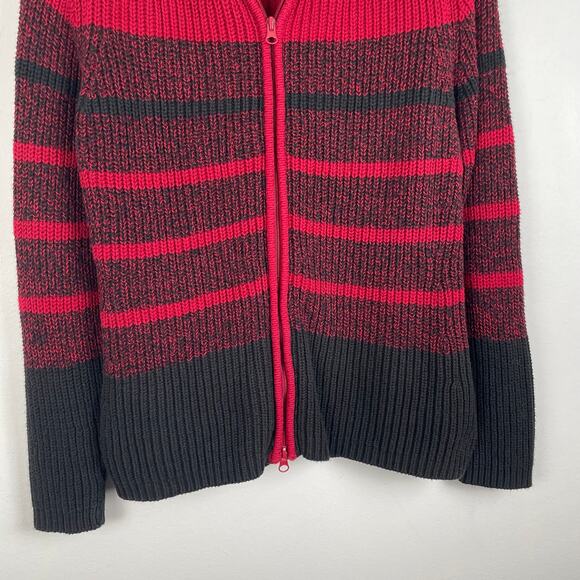90s Vintage Carolyn Taylor Chunky Full Zip Cardigan Sweater Striped Red Black S - Picture 16 of 16